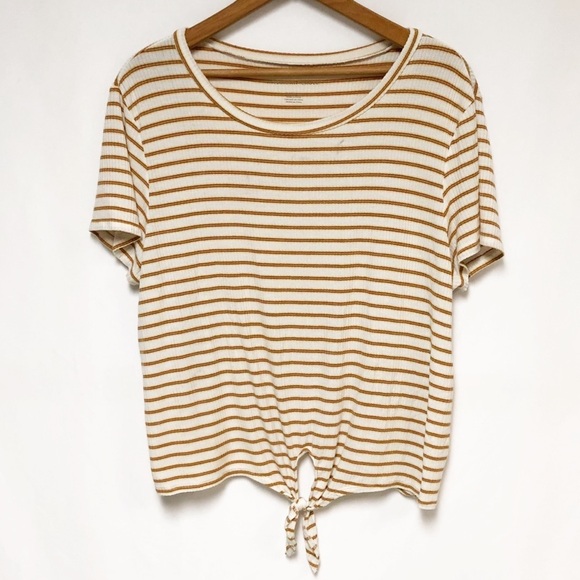 AE Ribbed Stripe Tie Front Top Sz XL - Picture 2 of 11